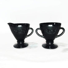 Load image into Gallery viewer, Black Cloverleaf Pattern Creamer and Sugar Depression Glass - Eagle&#39;s Eye Finds
