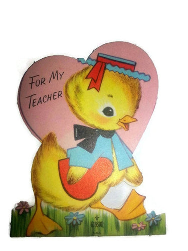 Vintage Teacher's Die Cut Valentine With Duck by Gibson - Eagle's Eye Finds
