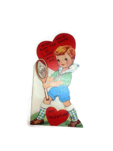 Vintage Die Cut Hallmark Tennis Player Valentine - Eagle's Eye Finds