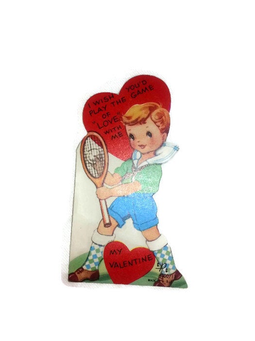 Vintage Die Cut Hallmark Tennis Player Valentine - Eagle's Eye Finds