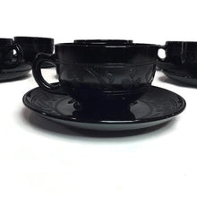 Load image into Gallery viewer, Black Cloverleaf Pattern Teacup and Saucer Set - Eagle&#39;s Eye Finds
