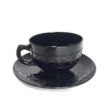 Load image into Gallery viewer, Black Cloverleaf Pattern Teacup and Saucer Set - Eagle&#39;s Eye Finds
