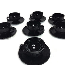 Load image into Gallery viewer, Black Cloverleaf Pattern Teacup and Saucer Set - Eagle&#39;s Eye Finds
