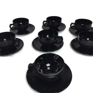 Black Cloverleaf Pattern Teacup and Saucer Set - Eagle's Eye Finds