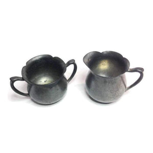 Colonial Pewter Sugar and Creamer with "P" Initial - Eagle's Eye Finds