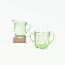 Load image into Gallery viewer, Green Colonial Cream and Sugar Vintage Depression Glass - Eagle&#39;s Eye Finds
