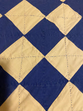 Load image into Gallery viewer, Block on Point Hand Stitched Quilt Vintage Blue Patchwork Farmhouse Decor - Eagle&#39;s Eye Finds
