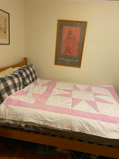 Pink Sawtooth Star Hand Stitched Embroidered Quilt Vintage Farmhouse Decor - Eagle's Eye Finds