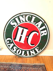 HC Sinclair 48 Inch Porcelain Sign Double Sided with Original Ring - Eagle's Eye Finds