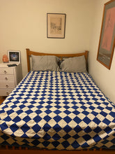 Load image into Gallery viewer, Block on Point Hand Stitched Quilt Vintage Blue Patchwork Farmhouse Decor - Eagle&#39;s Eye Finds
