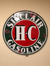 Load image into Gallery viewer, HC Sinclair 48 Inch Porcelain Sign Double Sided with Original Ring - Eagle&#39;s Eye Finds
