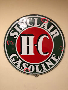 HC Sinclair 48 Inch Porcelain Sign Double Sided with Original Ring - Eagle's Eye Finds