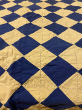 Load image into Gallery viewer, Block on Point Hand Stitched Quilt Vintage Blue Patchwork Farmhouse Decor - Eagle&#39;s Eye Finds
