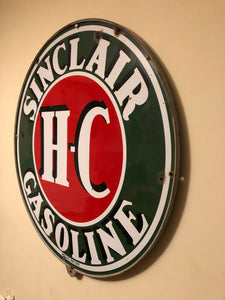 HC Sinclair 48 Inch Porcelain Sign Double Sided with Original Ring - Eagle's Eye Finds