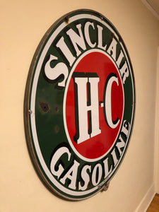 HC Sinclair 48 Inch Porcelain Sign Double Sided with Original Ring - Eagle's Eye Finds