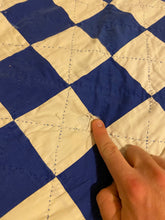 Load image into Gallery viewer, Block on Point Hand Stitched Quilt Vintage Blue Patchwork Farmhouse Decor - Eagle&#39;s Eye Finds
