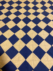 Block on Point Hand Stitched Quilt Vintage Blue Patchwork Farmhouse Decor - Eagle's Eye Finds