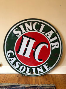 HC Sinclair 48 Inch Porcelain Sign Double Sided with Original Ring - Eagle's Eye Finds