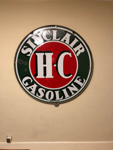 HC Sinclair 48 Inch Porcelain Sign Double Sided with Original Ring - Eagle's Eye Finds