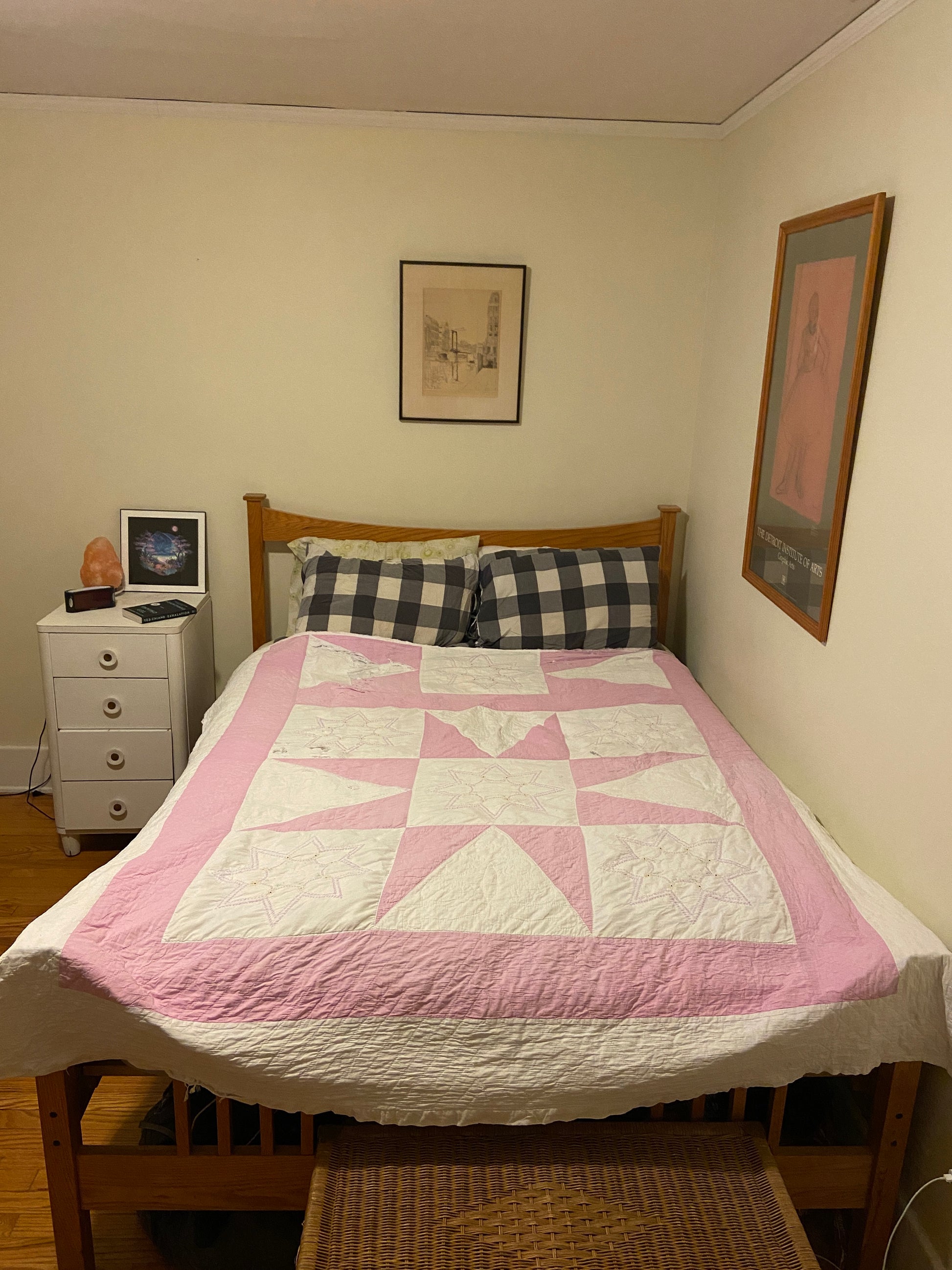 Pink Sawtooth Star Hand Stitched Embroidered Quilt Vintage Farmhouse Decor - Eagle's Eye Finds