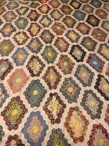 Martha Washington's Flower Garden Hand Stitched Quilt Top Vintage Farmhouse Decor - Eagle's Eye Finds